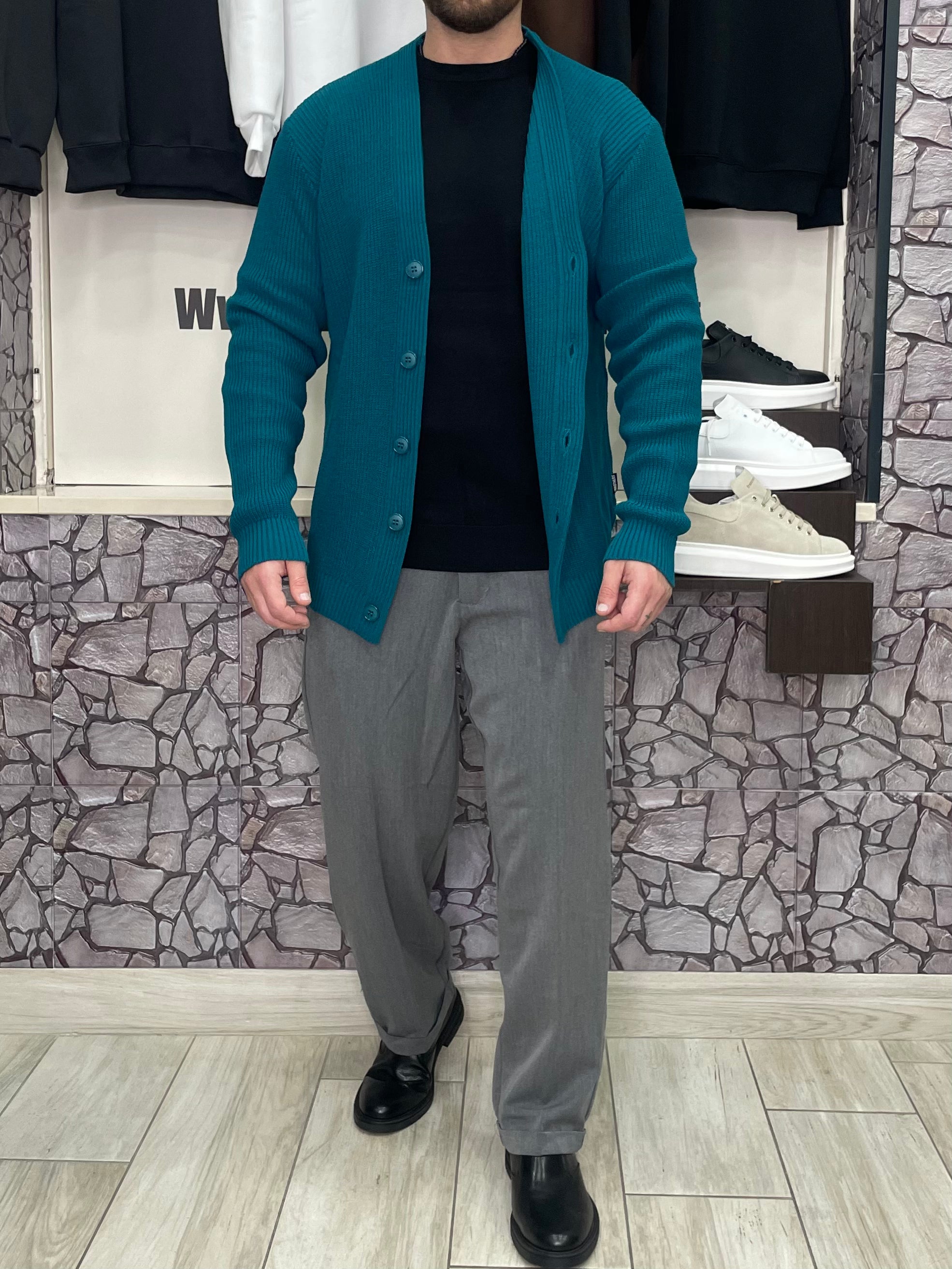 Cardigan scollo a V colore Petrolio