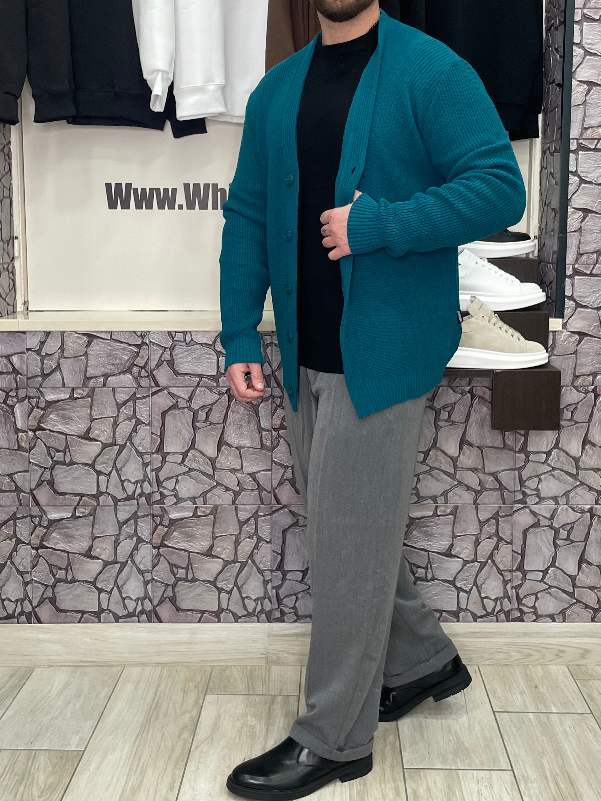 Cardigan scollo a V colore Petrolio