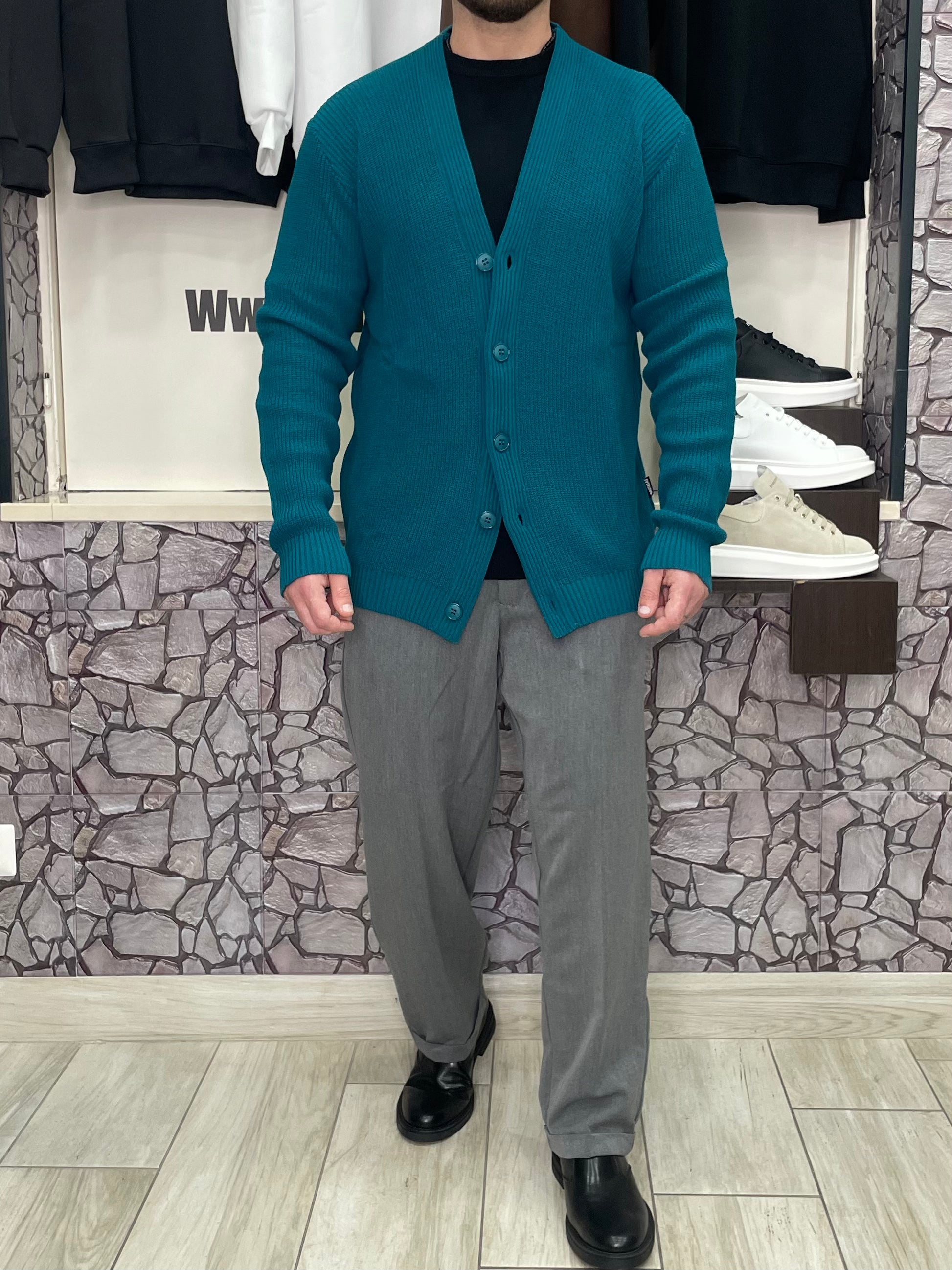 Cardigan scollo a V colore Petrolio