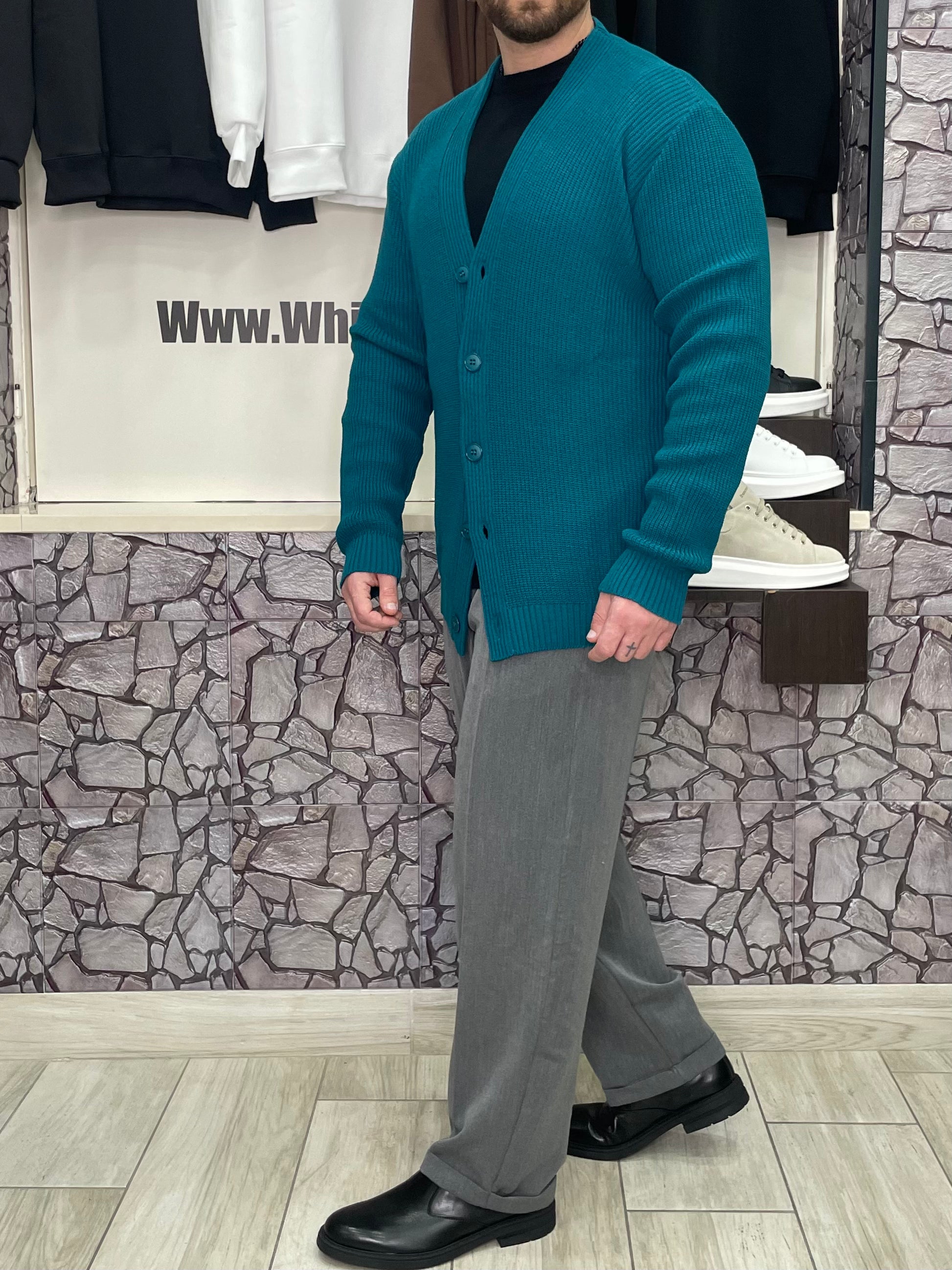 Cardigan scollo a V colore Petrolio