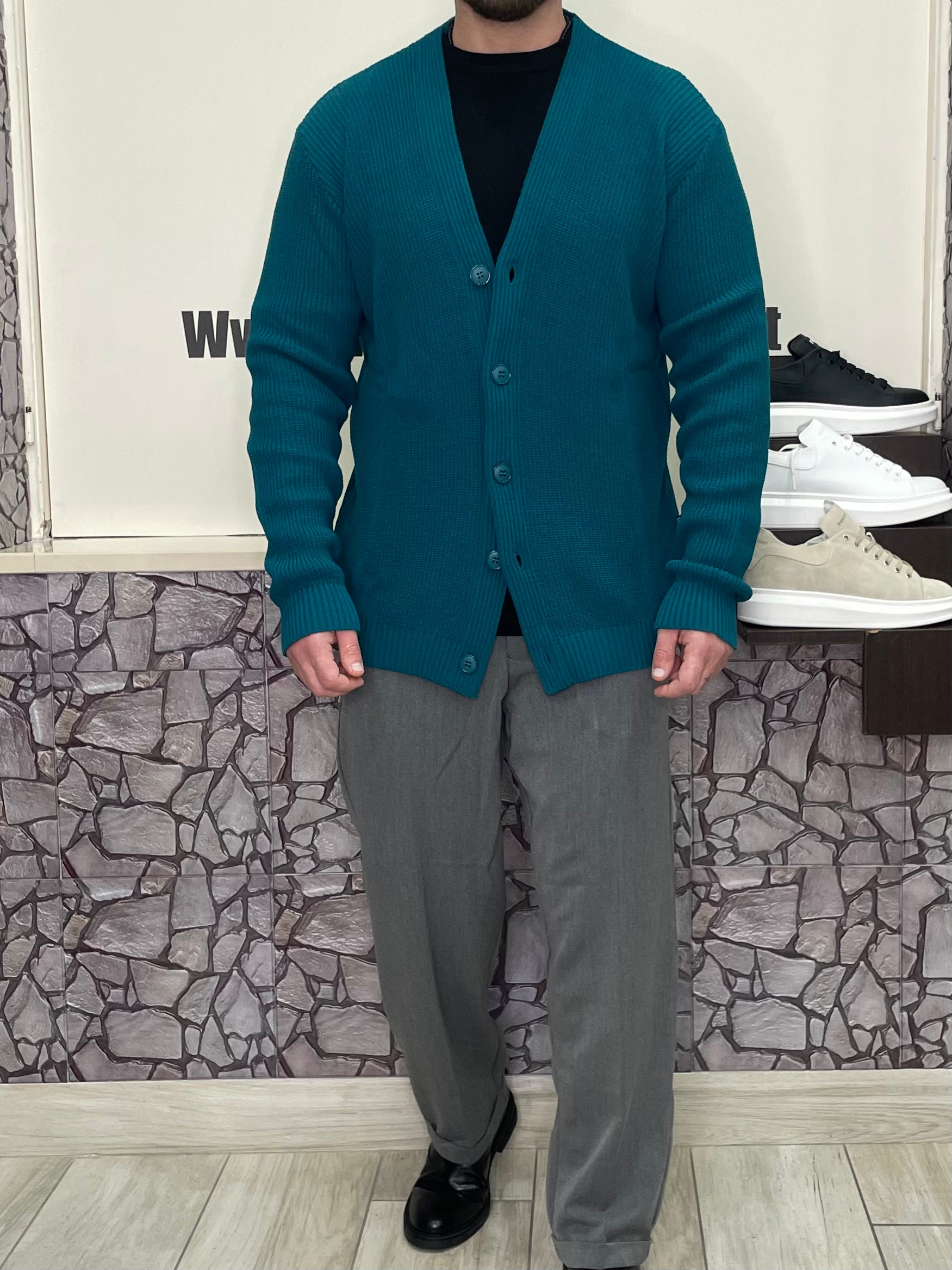 Cardigan scollo a V colore Petrolio