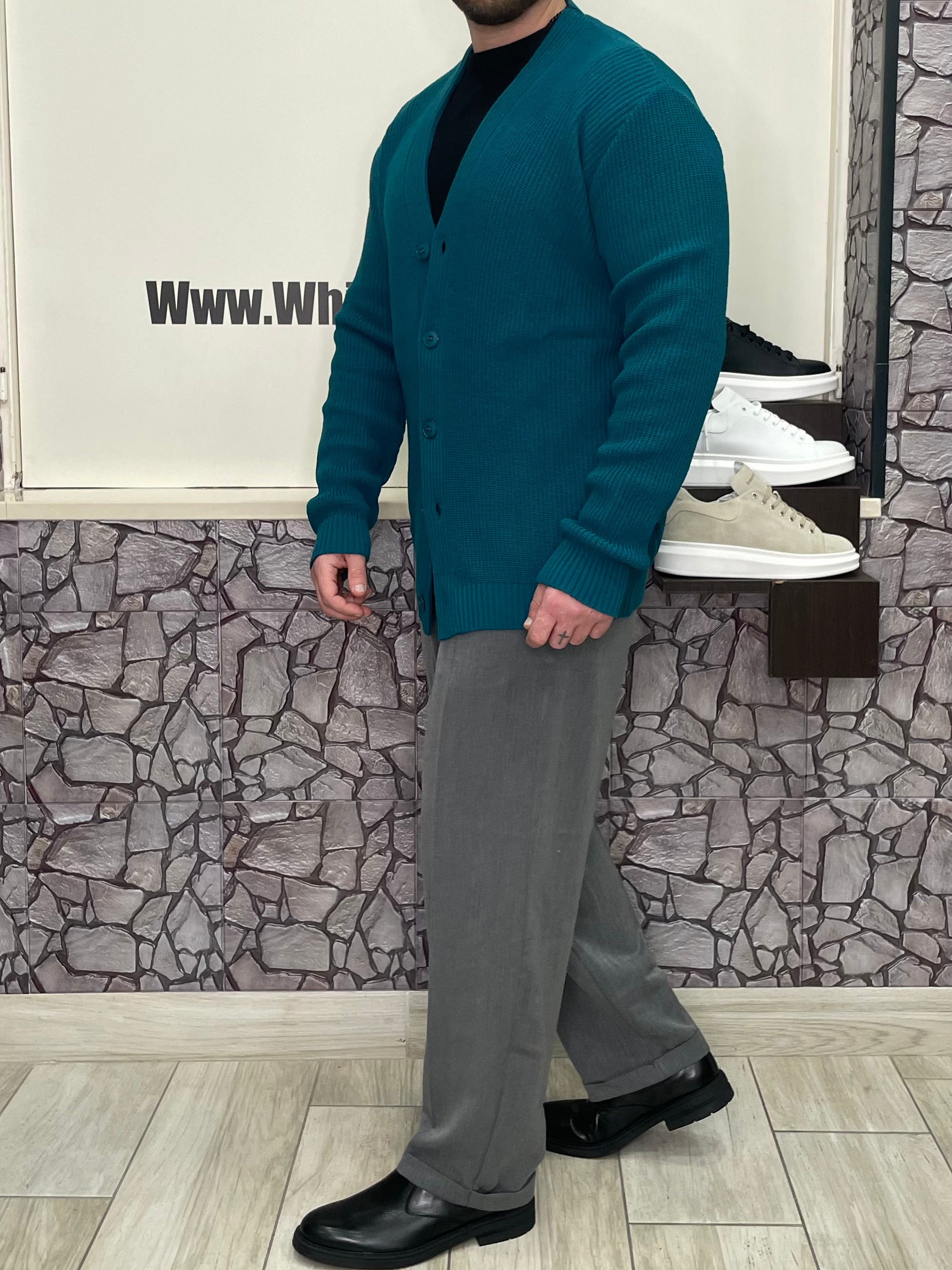 Cardigan scollo a V colore Petrolio