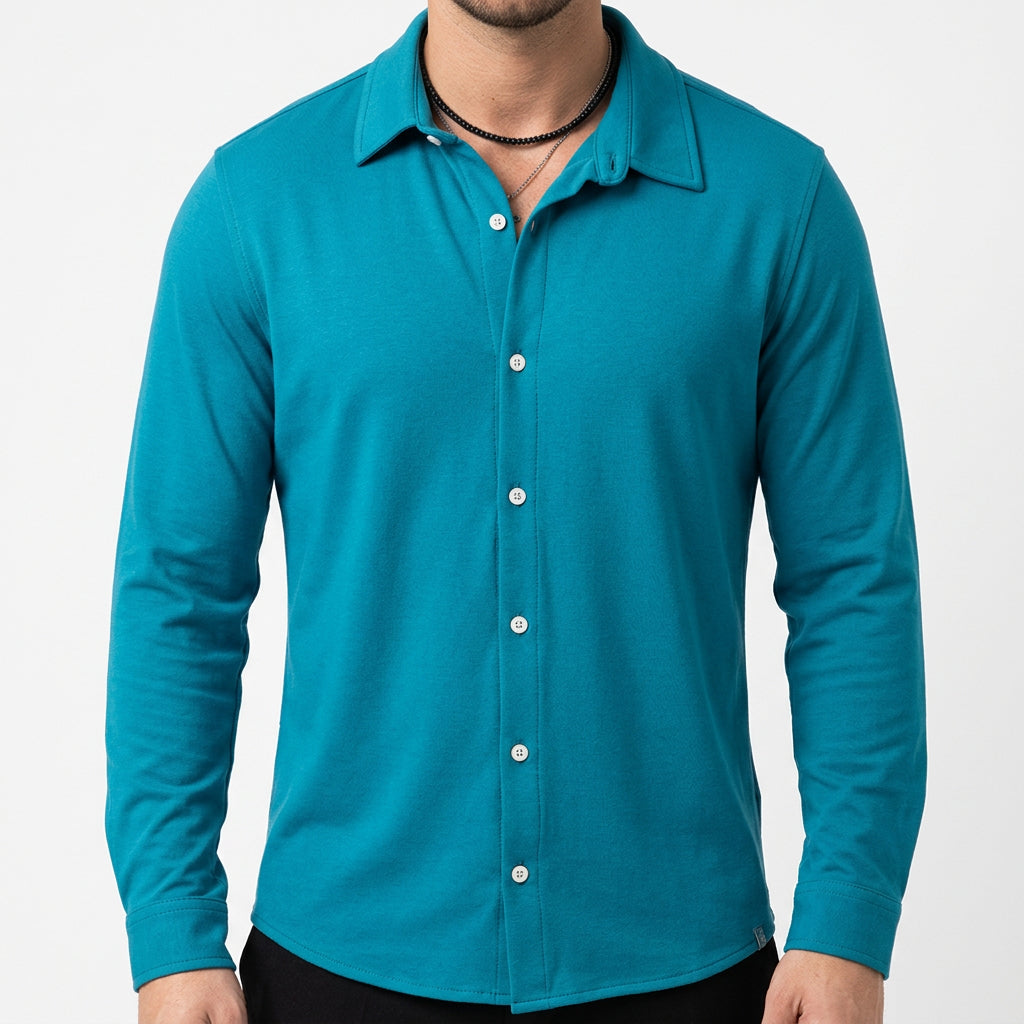Camicia a costine colore turchese