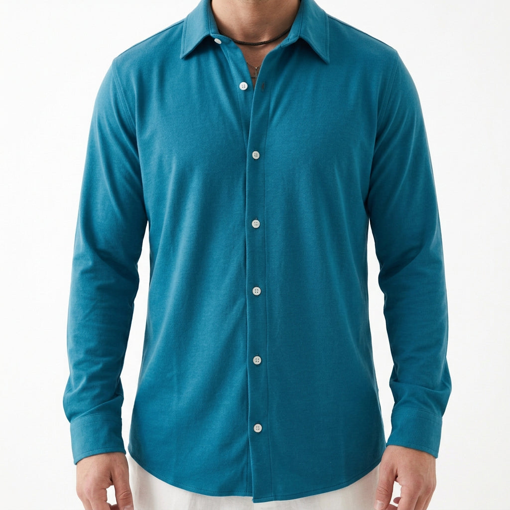Camicia a costine colore turchese