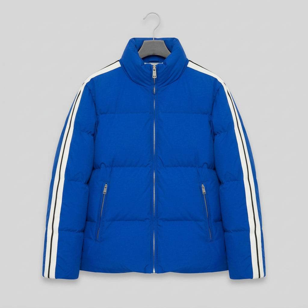 Bomber con cappuccio a scomparsa colore blu elettrico