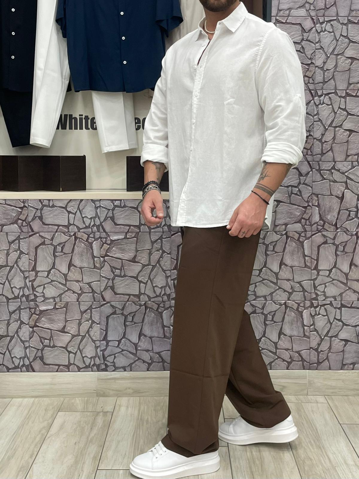 Camicia 100% Lino collo francese colore Bianco