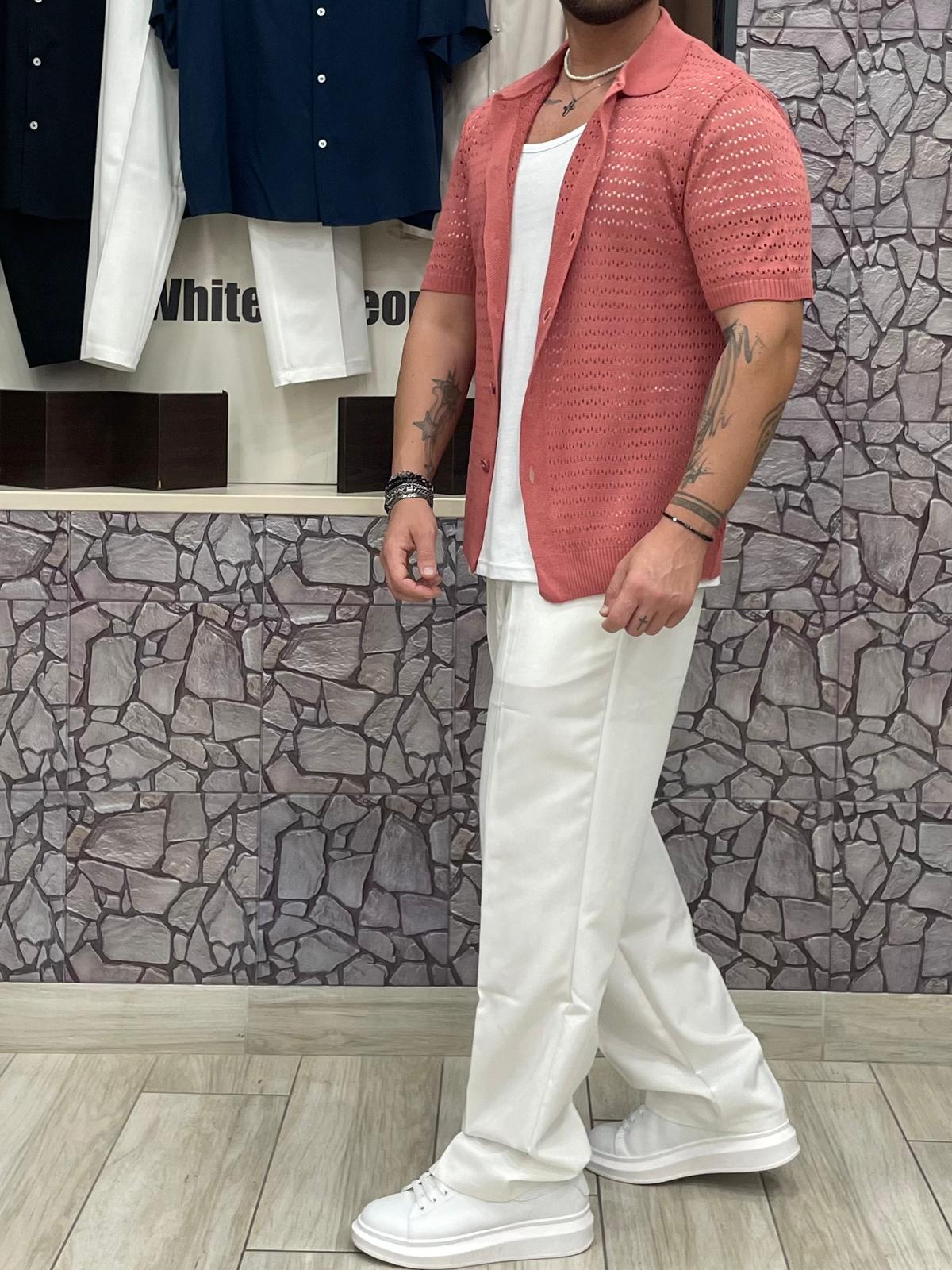 Camicia forata colore Fragola