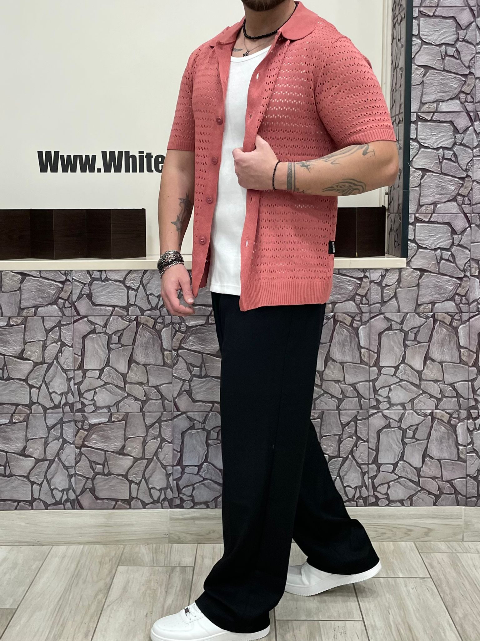 Camicia forata colore Fragola