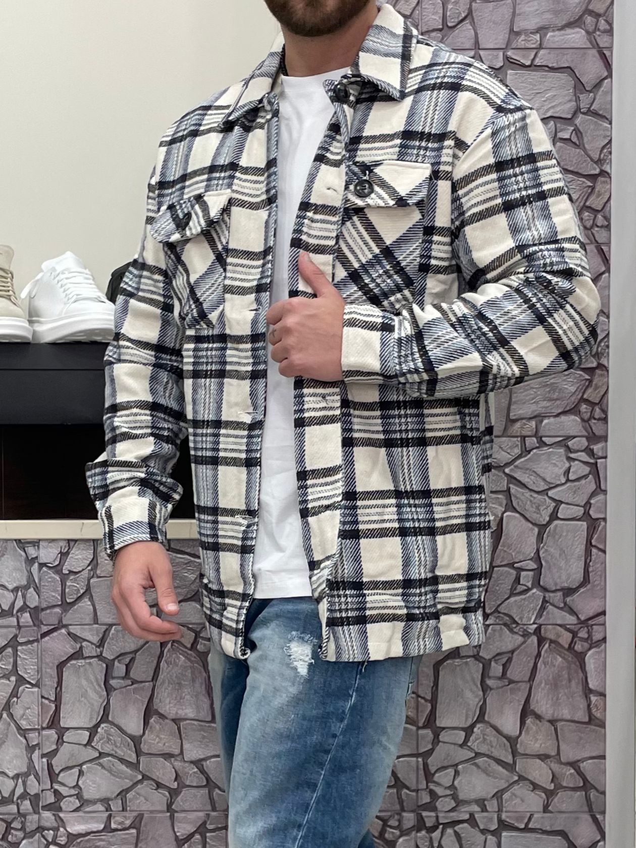 Giacca a camicia in flanella fantasia quadri