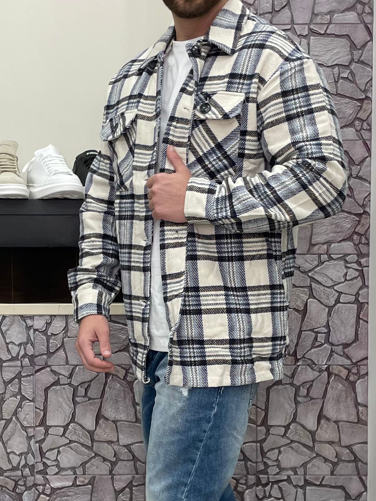 Giacca a camicia in flanella fantasia quadri