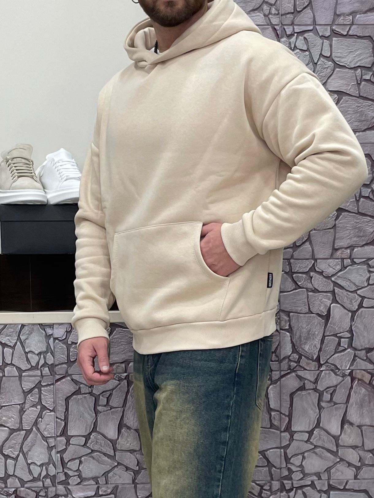 Felpa policotone basic con cappuccio colore Beige