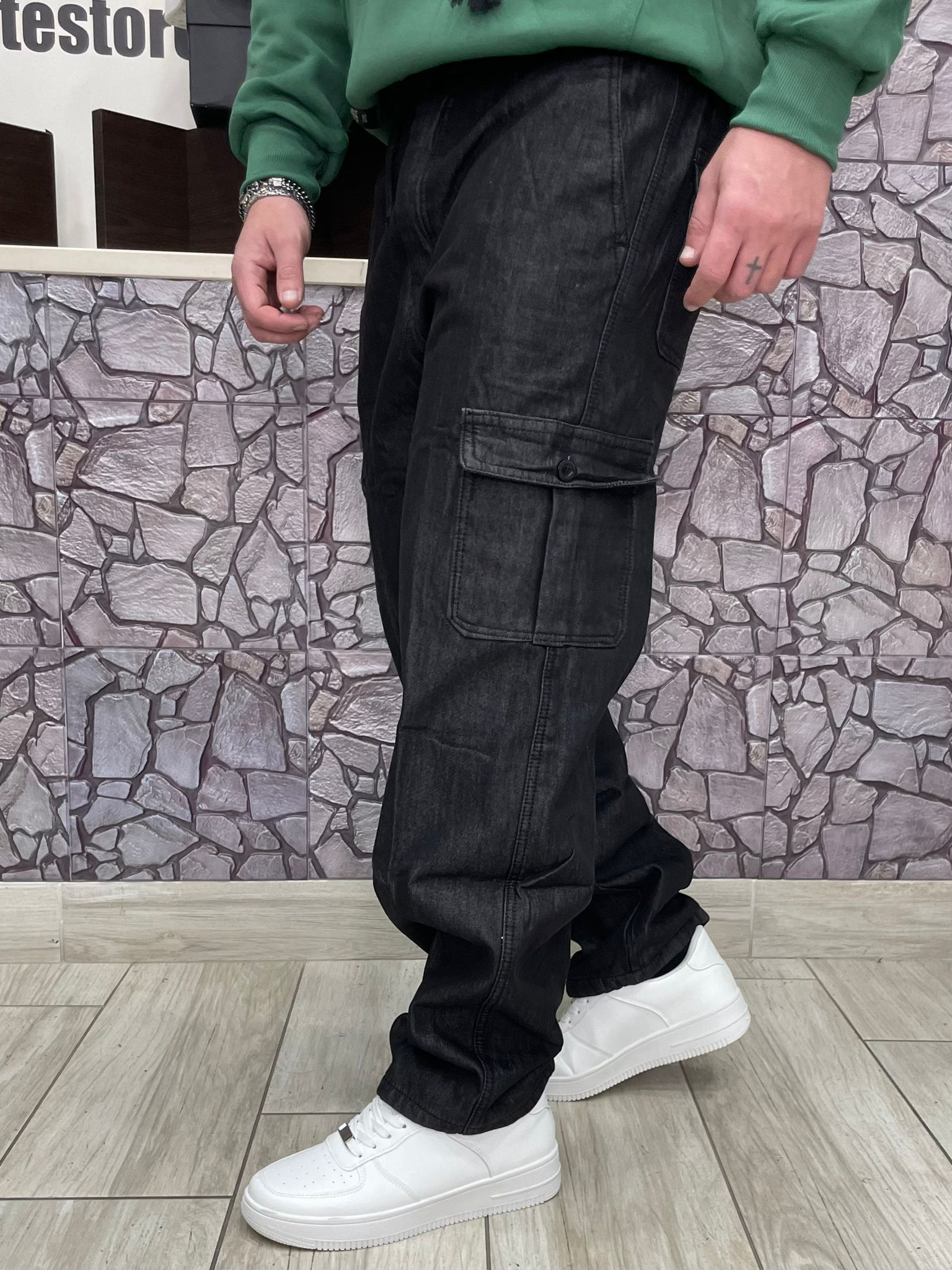 Cargo in denim con elastico e tasconi