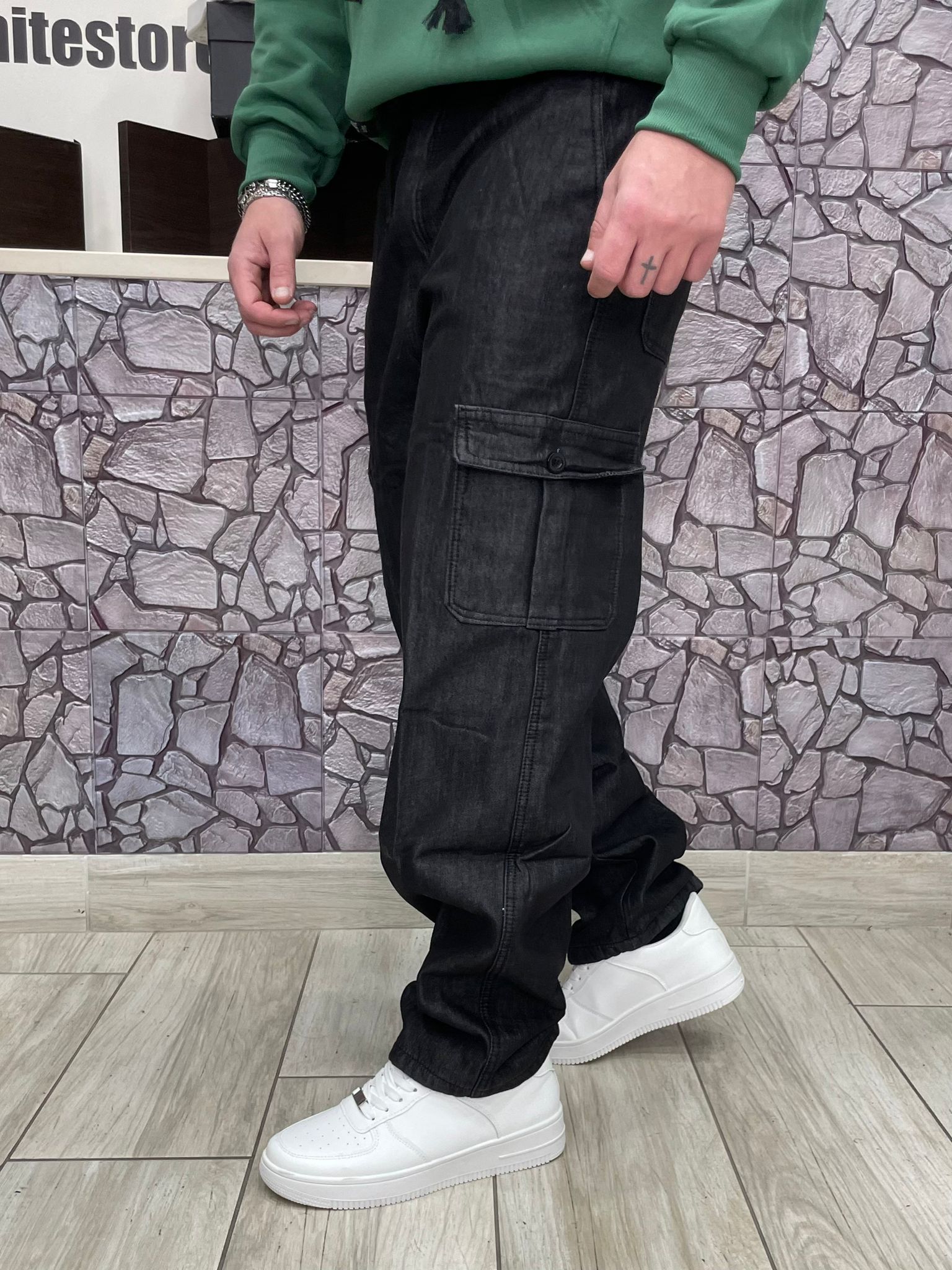 Cargo in denim con elastico e tasconi