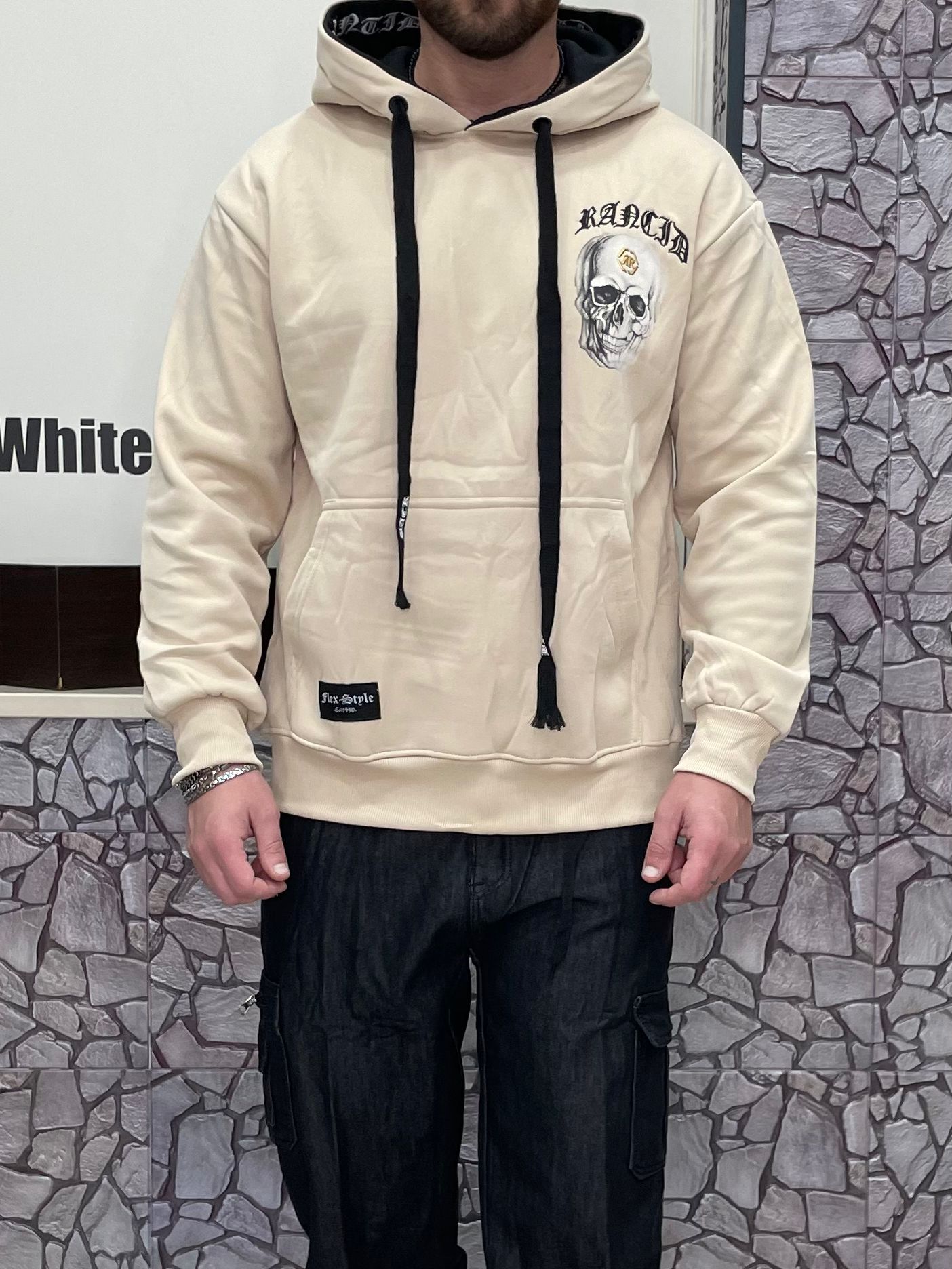 Felpa Skull con cappuccio colore Beige