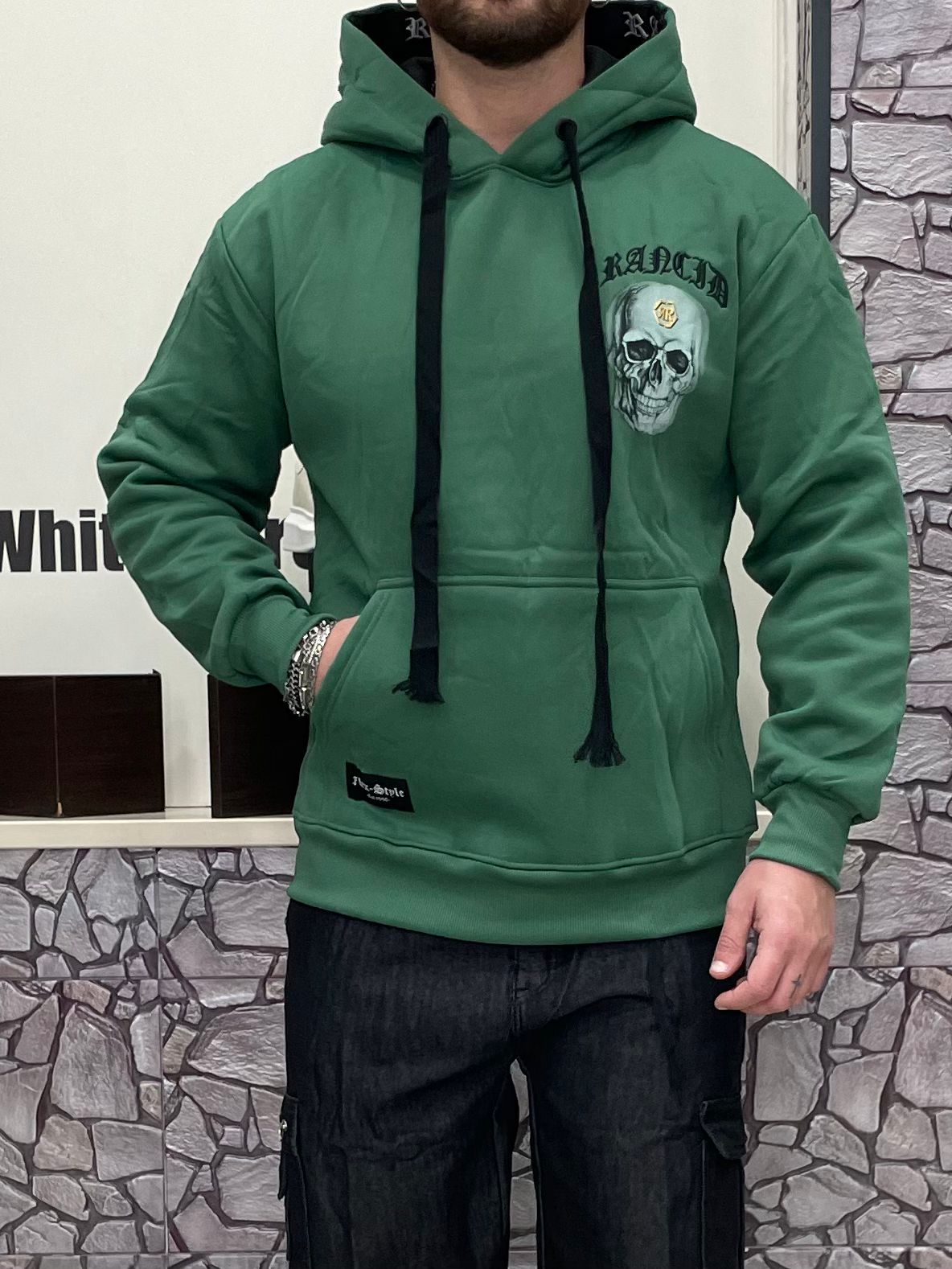 Felpa Skull con cappuccio colore Verde