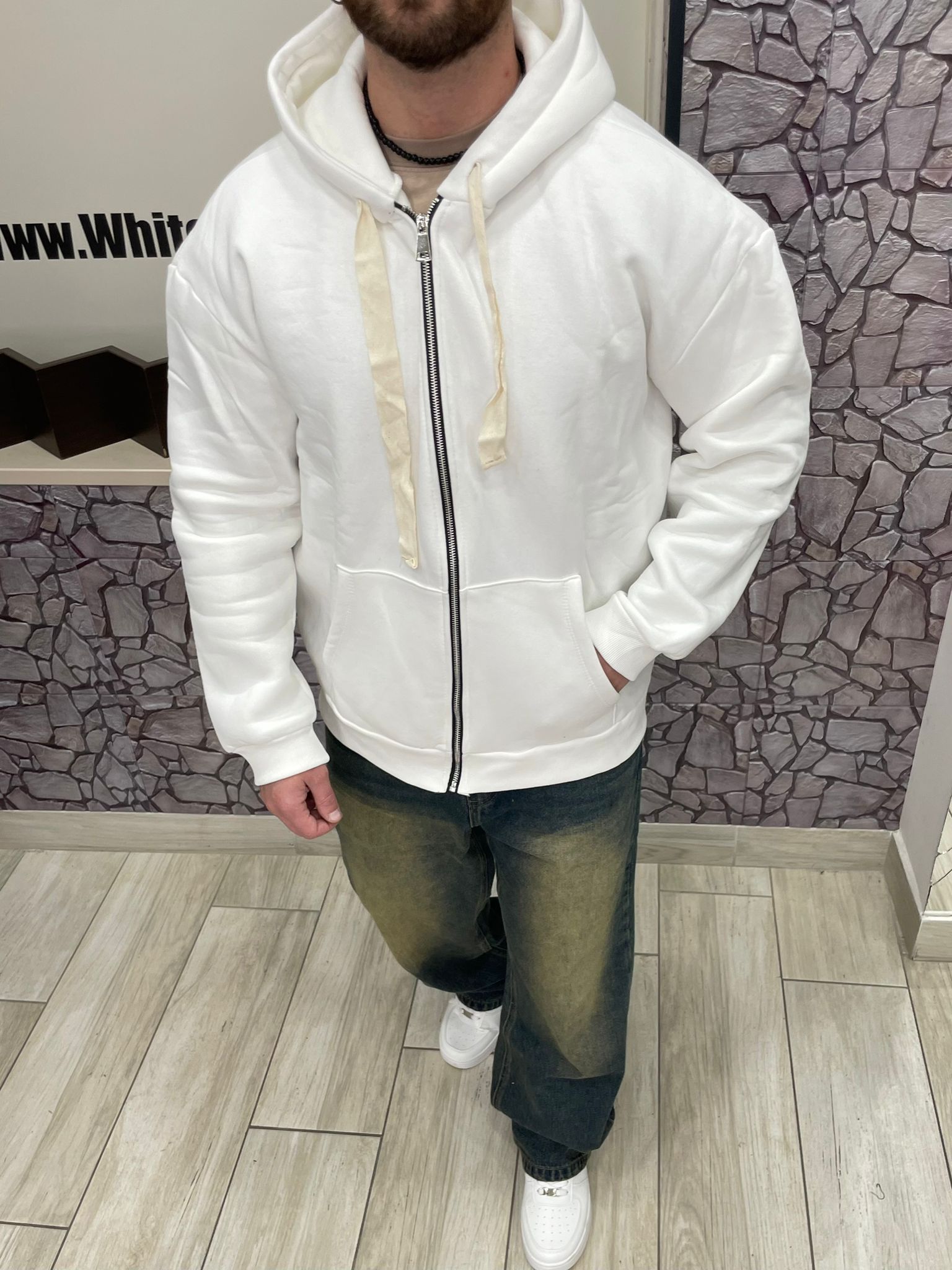 Felpa policotone con zip colore Bianco