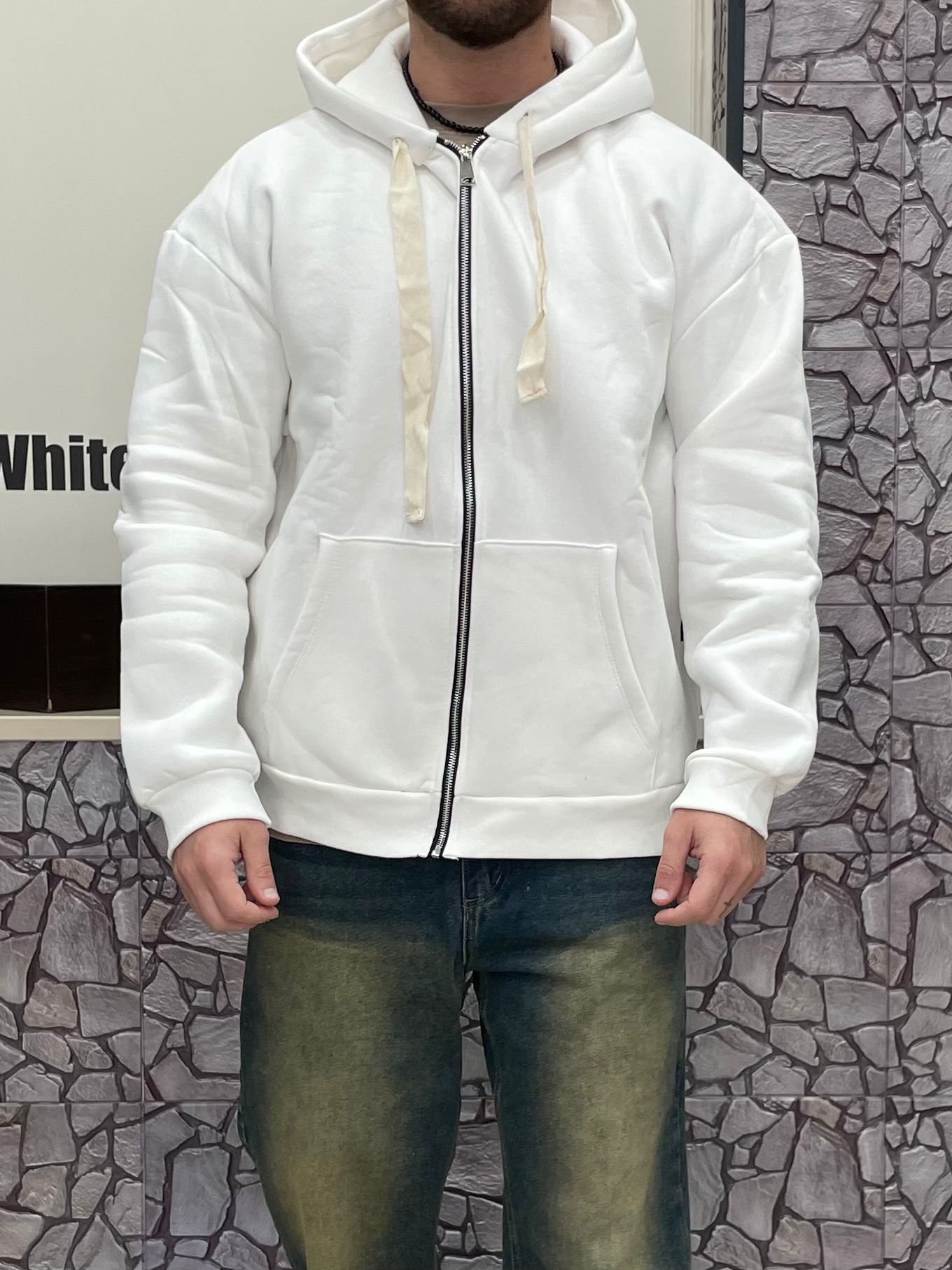 Felpa policotone con zip colore Bianco