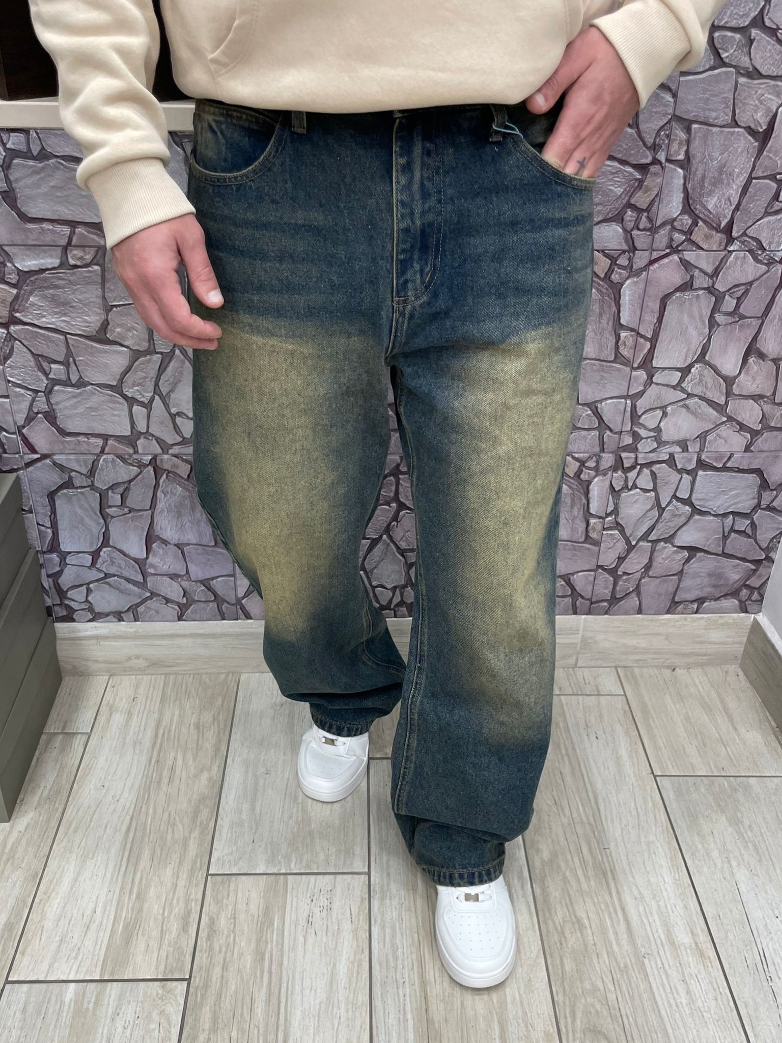 Jeans baggy sabbiato scuro