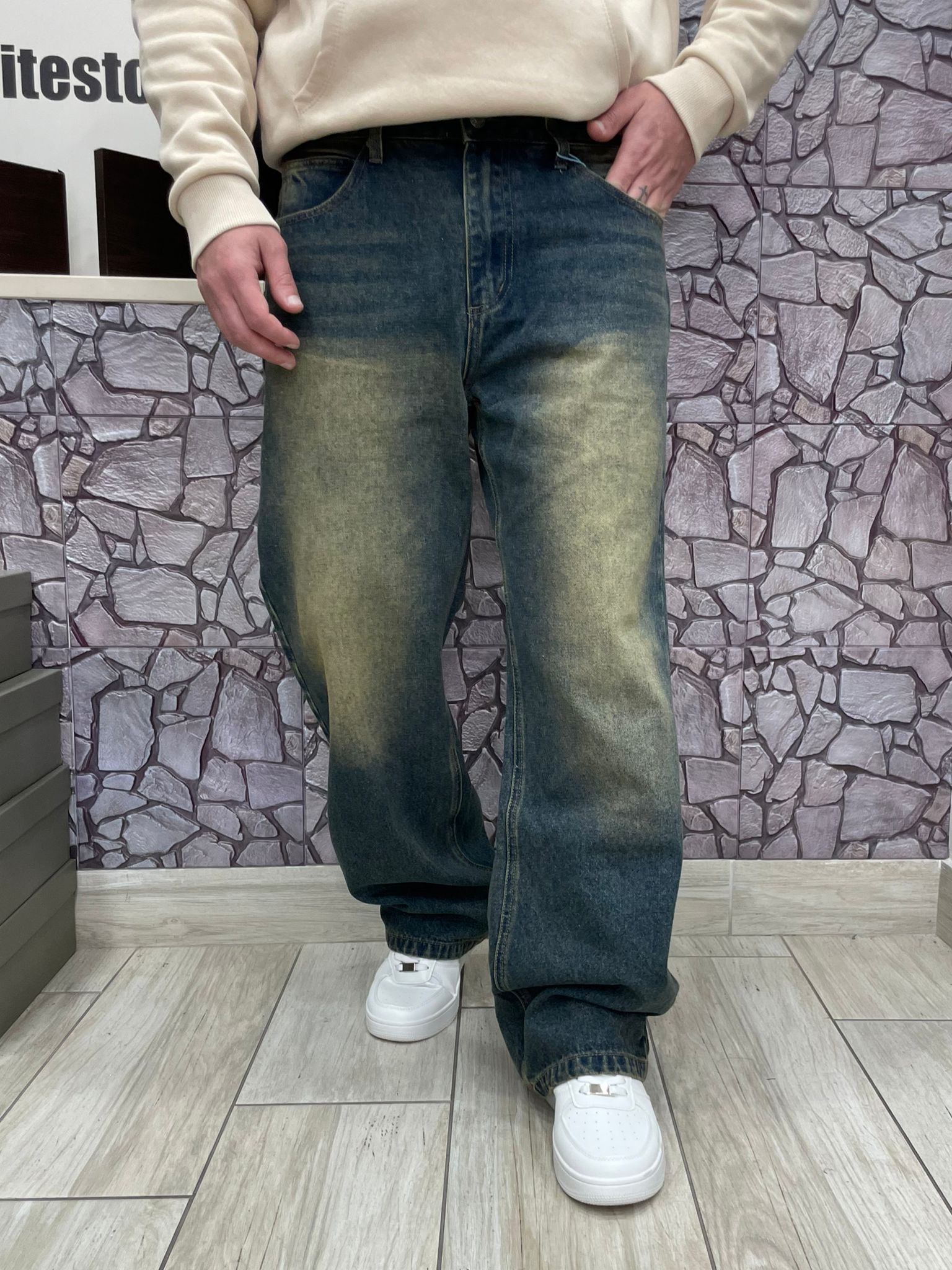 Jeans baggy sabbiato scuro