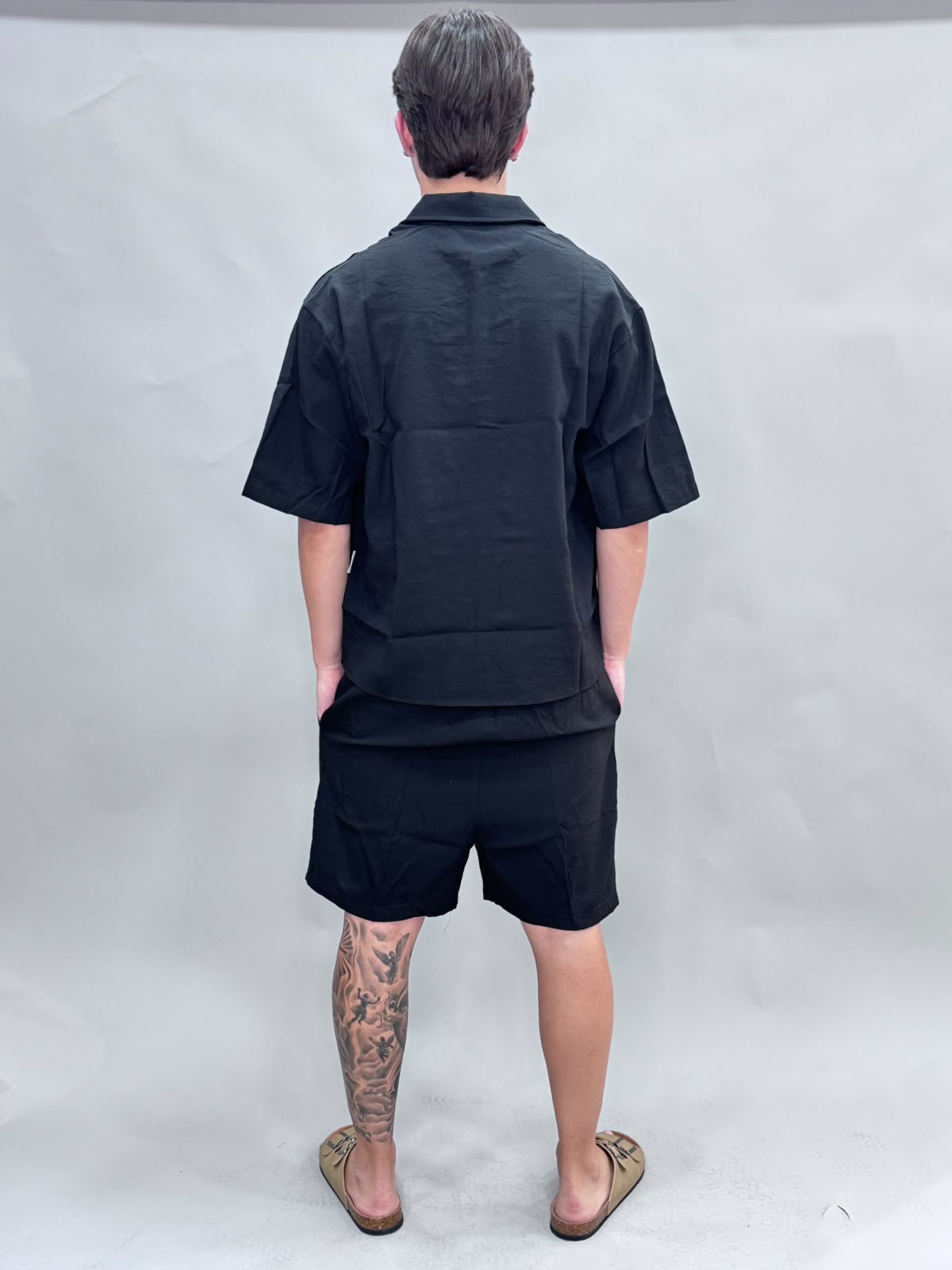 CORDSET CAMICIA E PANTALONCINO IN LINO NERO