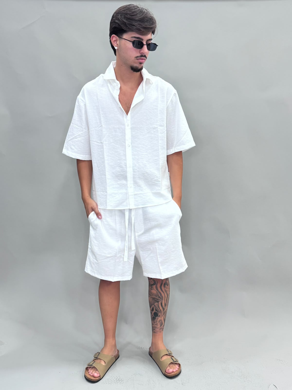 CORDEST CAMICIA E PANTALONCINO IN LINO BIANCO