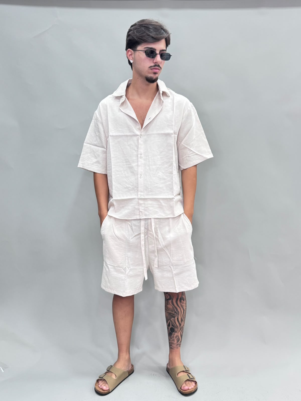 CORDSET CAMICIA E PANTALONCINO IN LINO BEIGE
