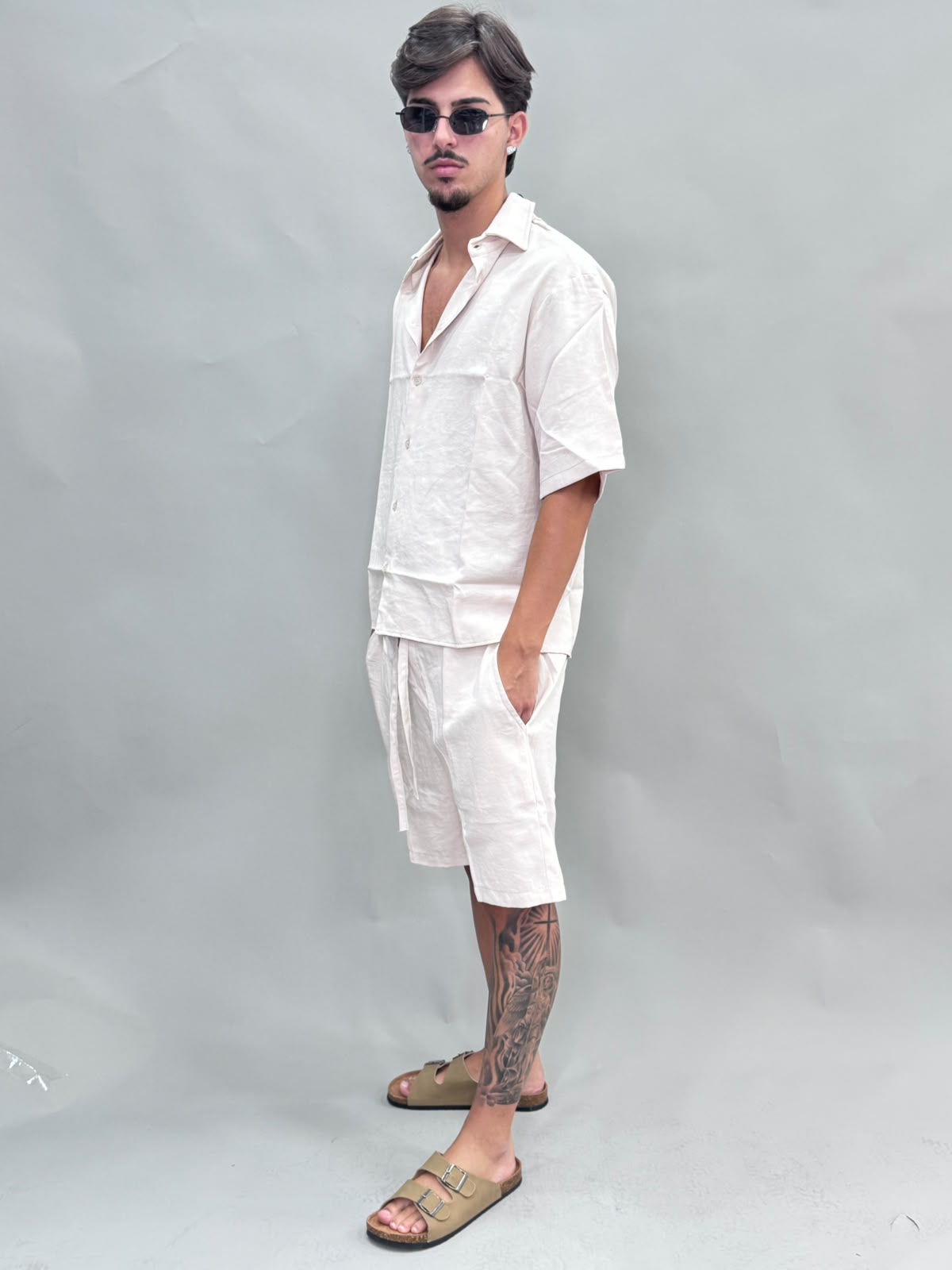 CORDSET CAMICIA E PANTALONCINO IN LINO BEIGE