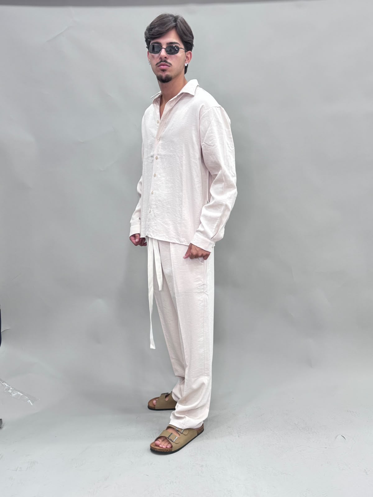 COORDINATO MANICA LUNGA  IN LINO BEIGE