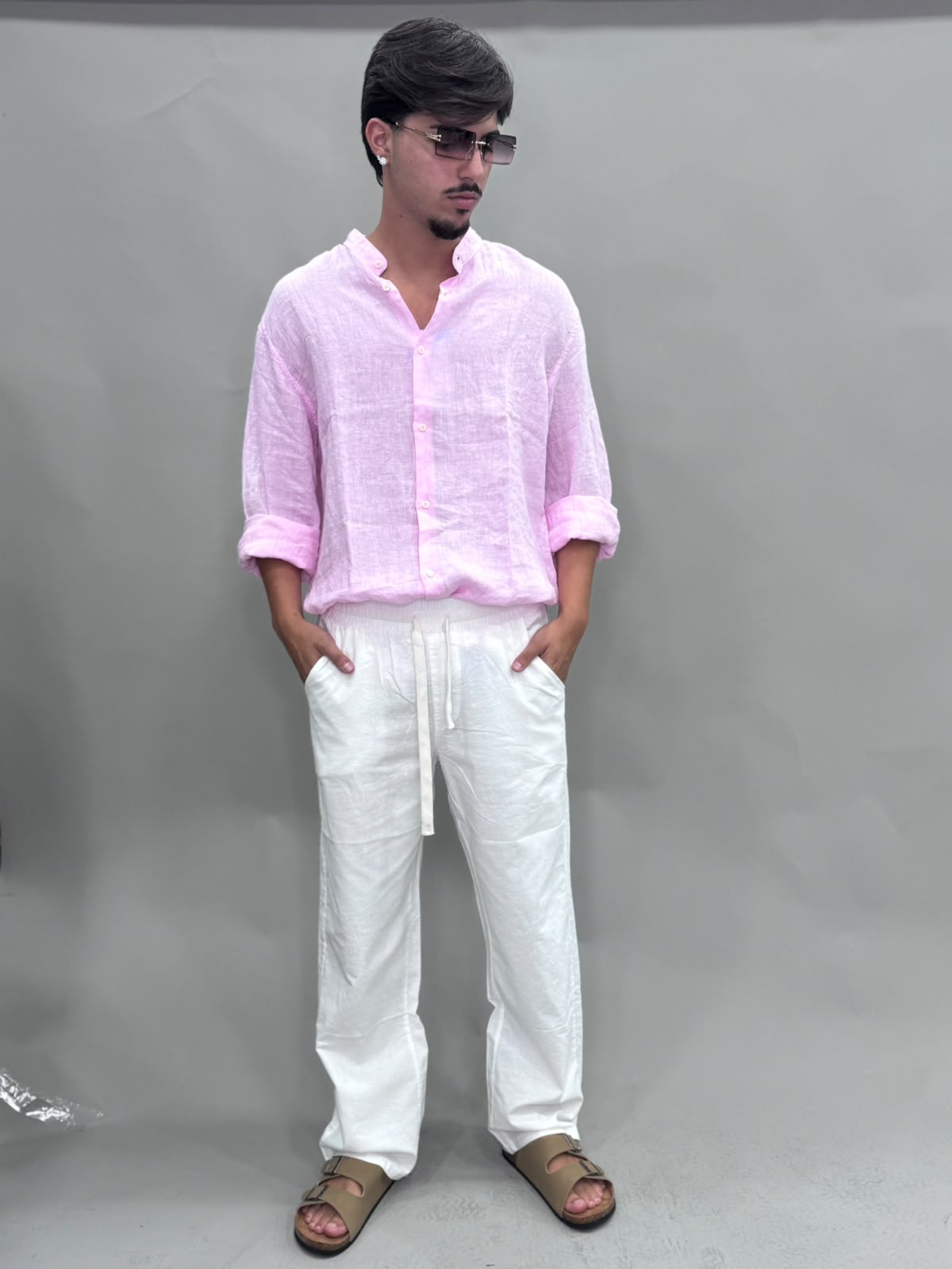 CAMICIA 100% LINO ROSA