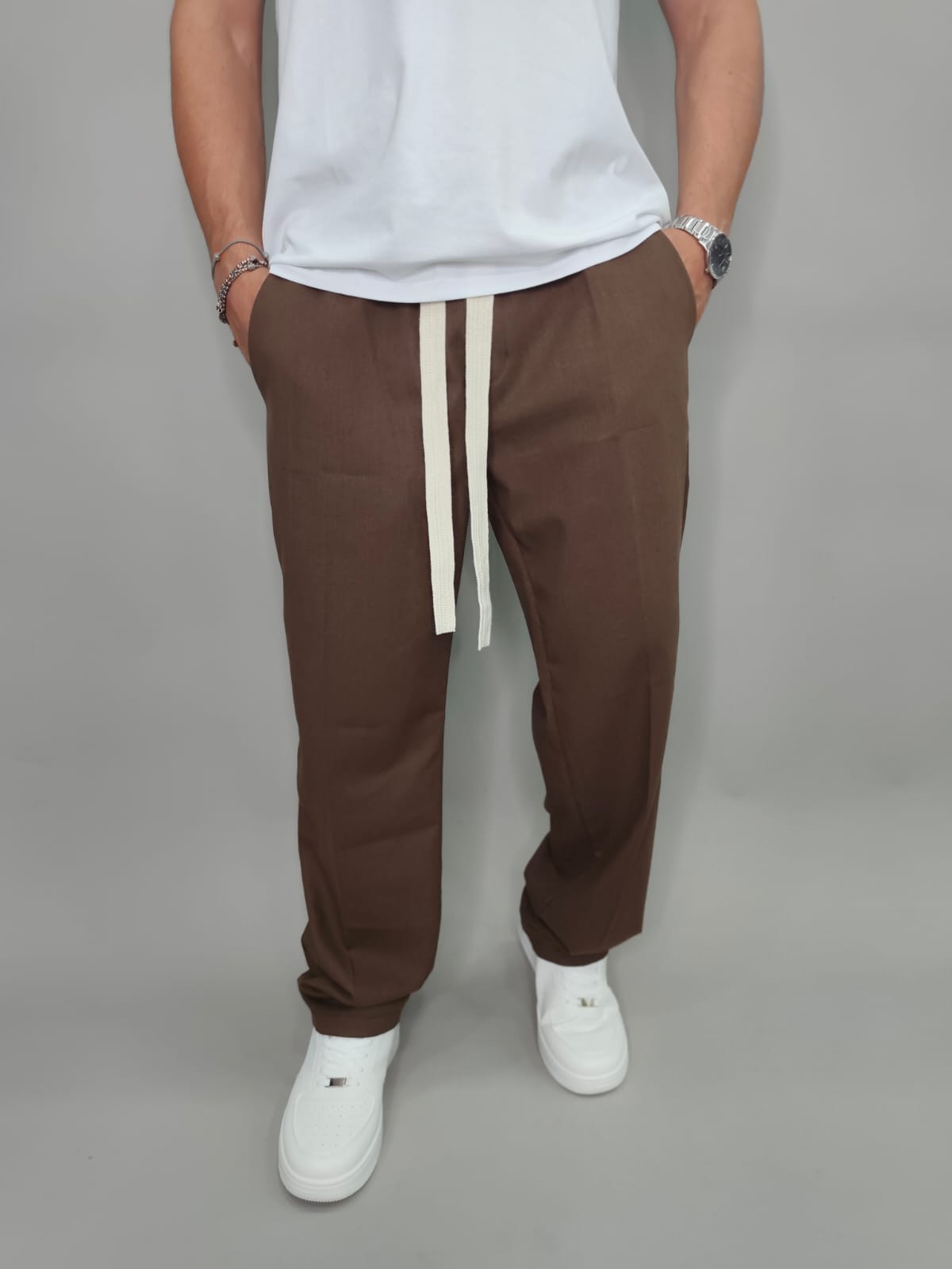 PANTALACCIO IN LINO COLORE MARRONE