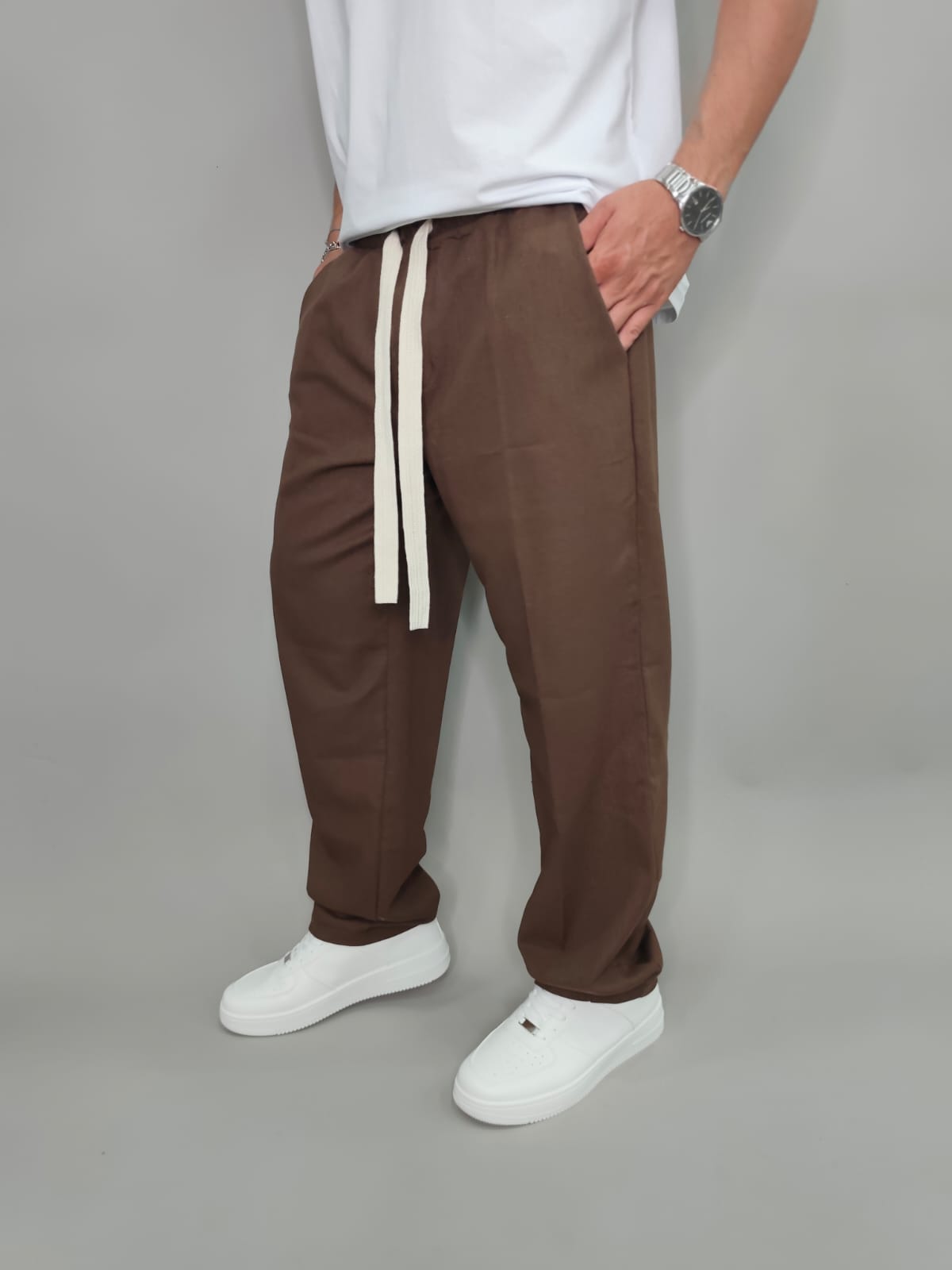 PANTALACCIO IN LINO COLORE MARRONE
