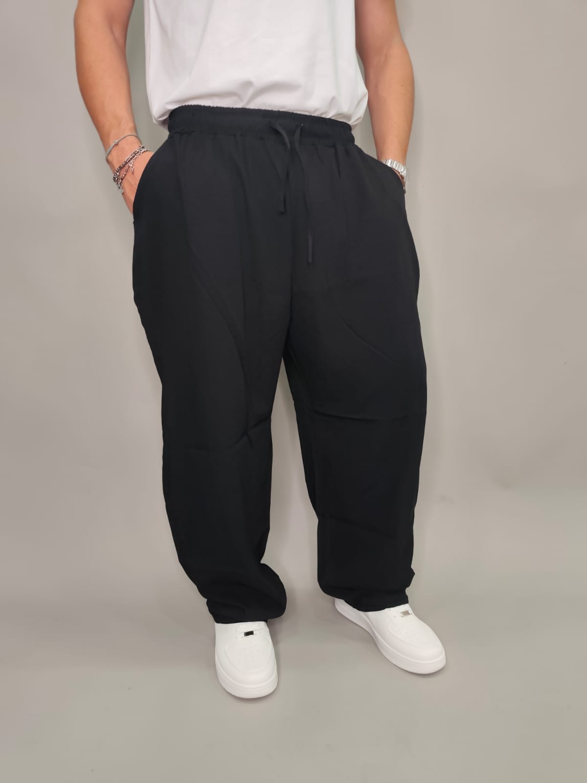 PANTA BALLON IN LINO COLORE NERO