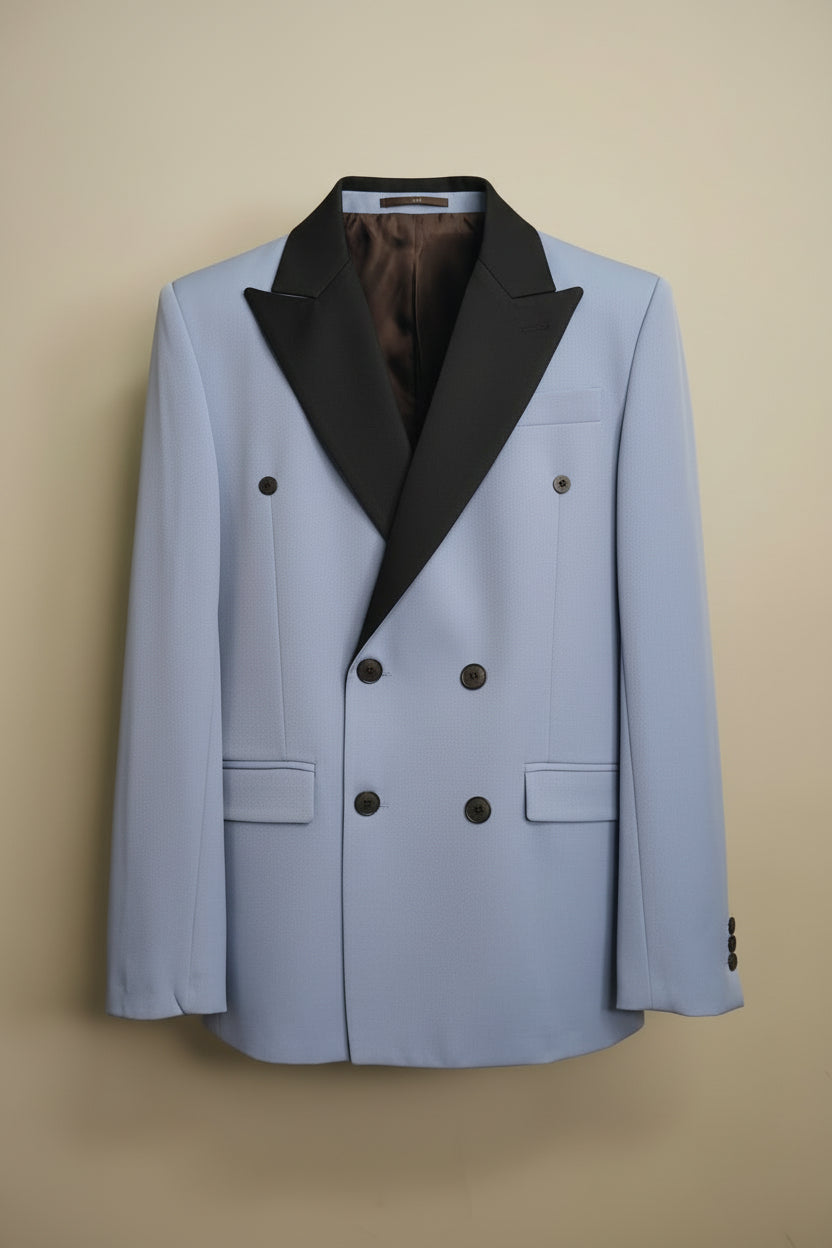 Giacca doppiopetto con rever ampio colore azzurro