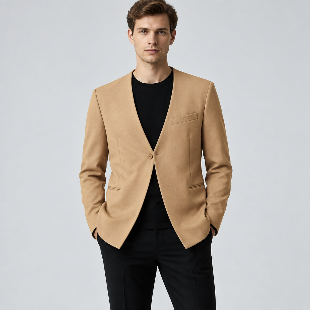 Giacca uomo senza rever colore tabbacco