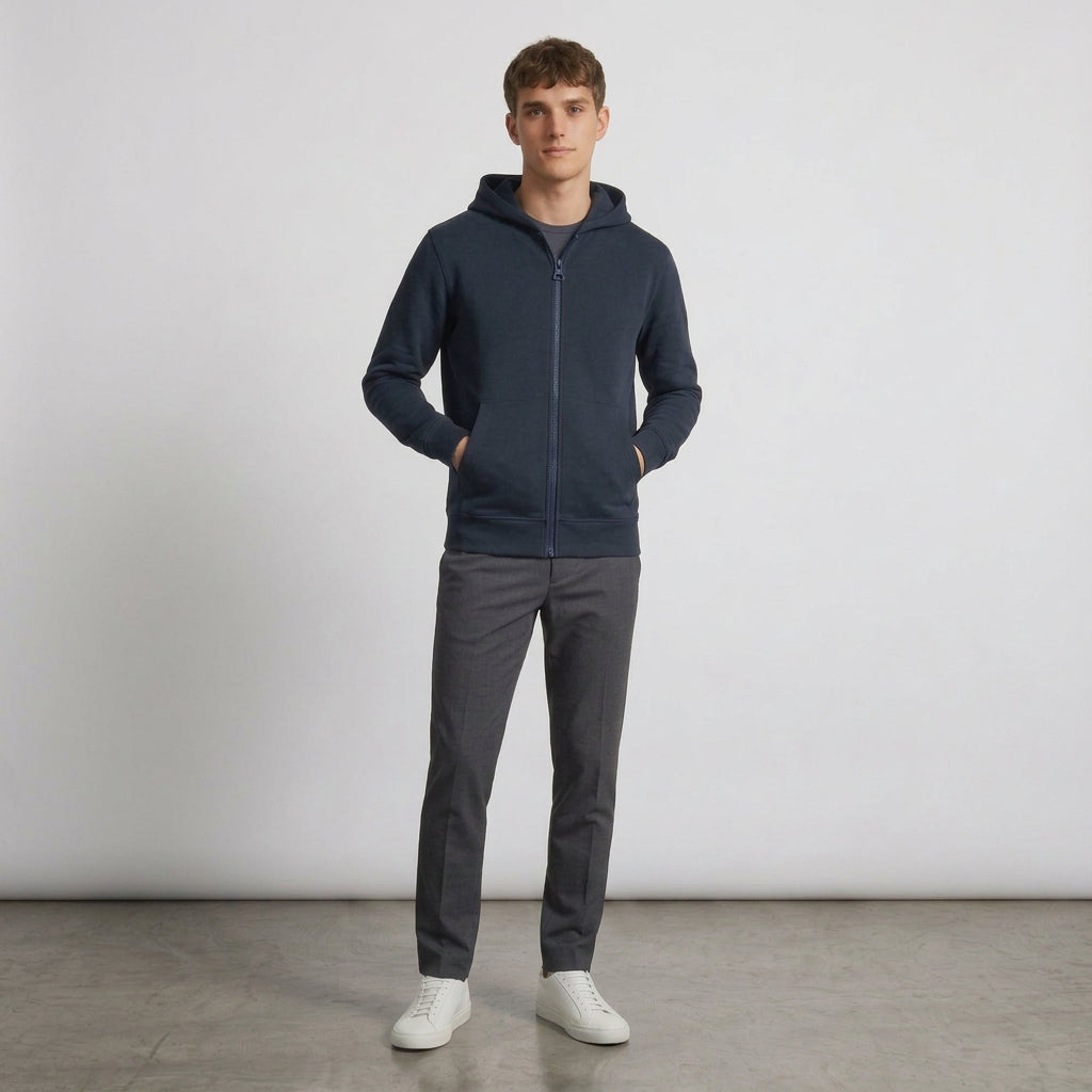 Felpa basic con zip e cappuccio colore verde bottiglia