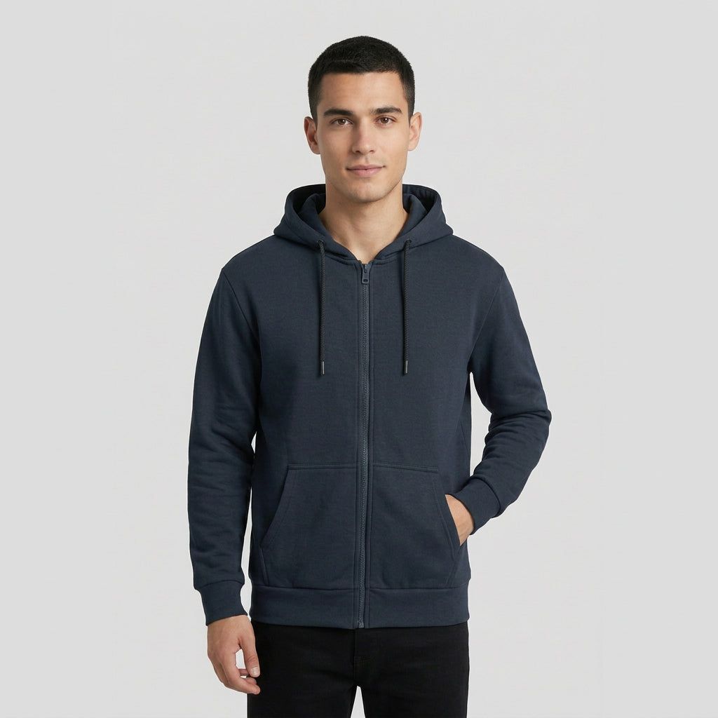 Felpa basic con zip e cappuccio colore verde bottiglia