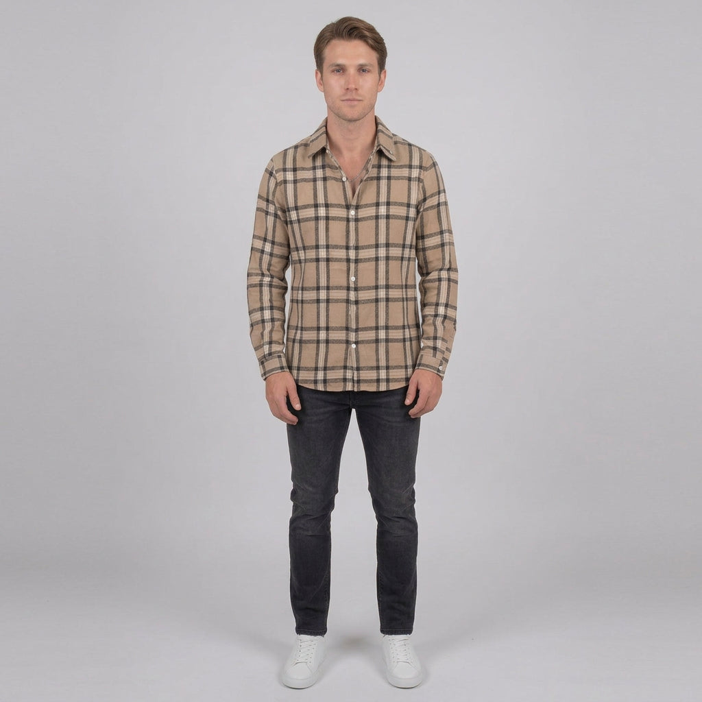 Camicia a quadri in caldo cotone colore tabacco