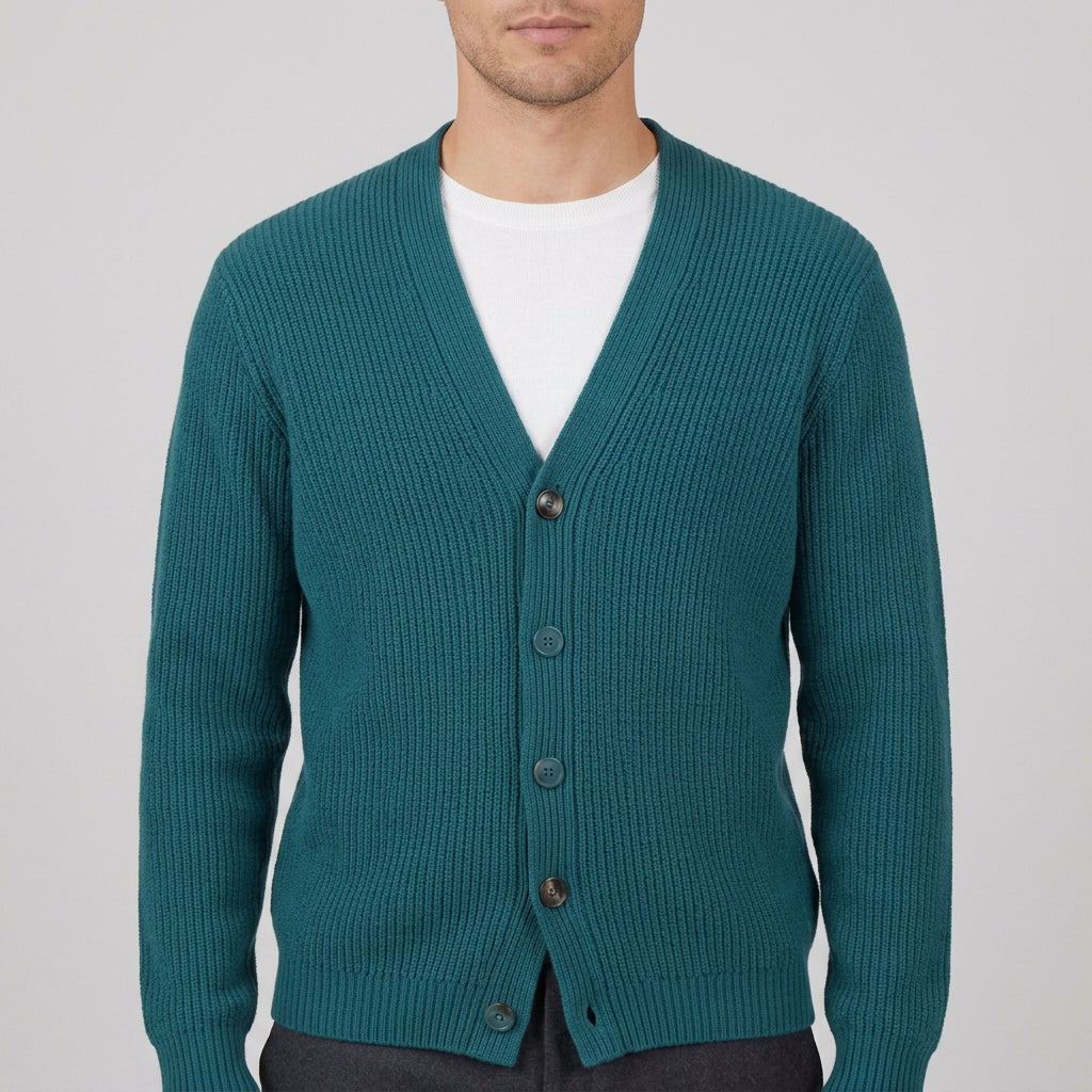 Cardigan in lana con bottoni colore turchese