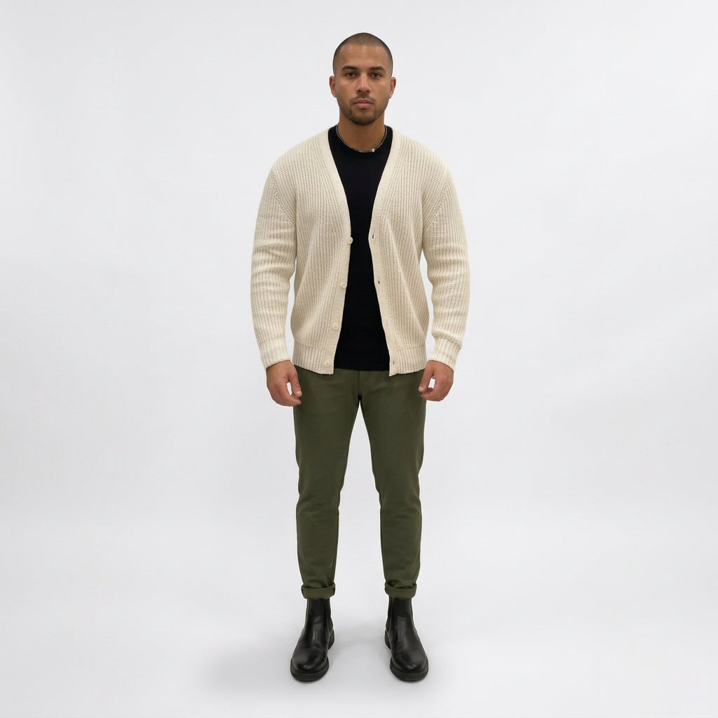 Cardigan senza collo colore panna