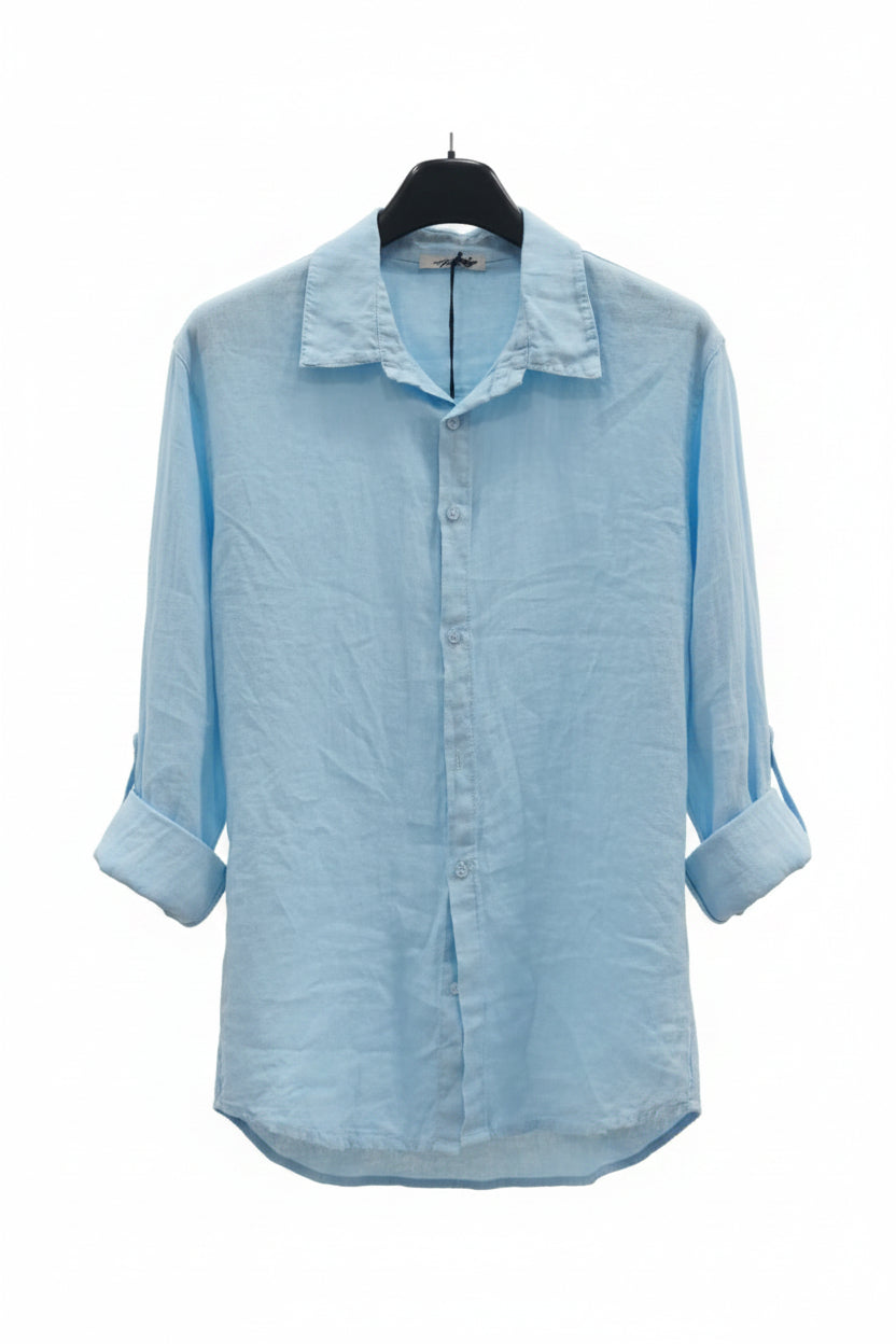 CAMICIA IN LINO COLLETTO REGOLARE COLORE AZZURRO