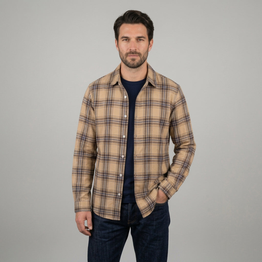 Camicia caldo cotone fantasia quadretti colore tabacco