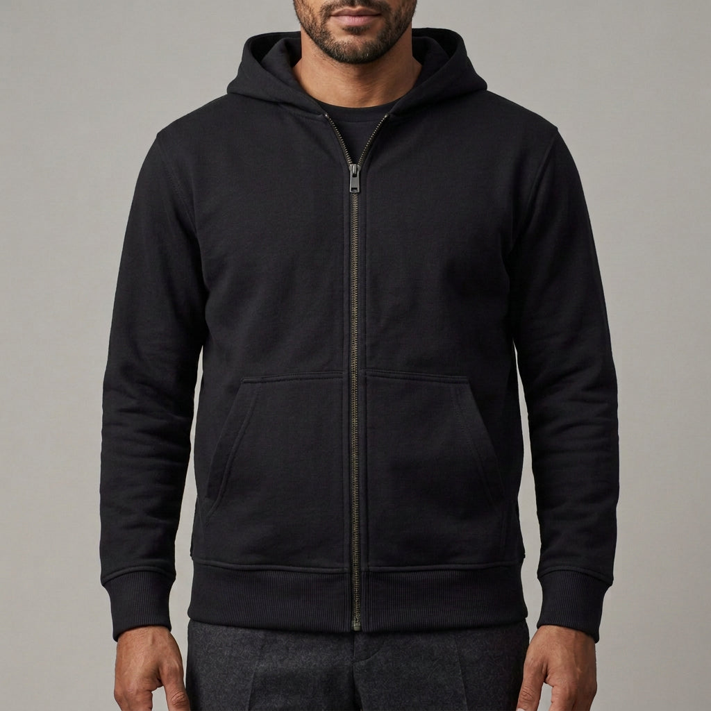 Felpa uomo basic con zip e cappuccio colore nero